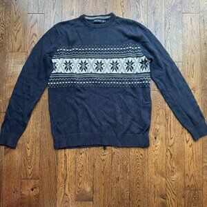 Nautica Men’s Nordic Snowflake Sweater Medium Navy 100% Cotton Retro Winter